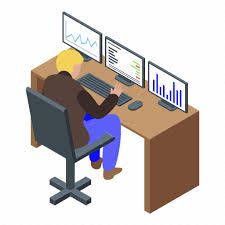 Handicapped character at workplace, isometric illustration. Business Cartoon Computer Desk Isometric Person Trader Icon Download On Iconfinder