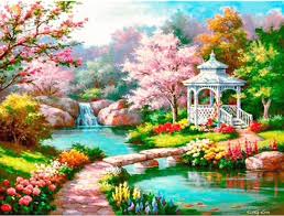 5d Diy Diamond Embroidery Mosaic Landscape Scenery Art Kits Home Decoration With Full Square And Round Diamond Kit In 2020 Garden Painting Landscape Art Fantasy Landscape