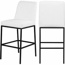 Black And White Bar Stools Set Of 2 White Faux Leather Diamond Quilted Bar Stool Black Legs Set Of 2 In 2020 White Bar Stools Bar Stools Leather Stool