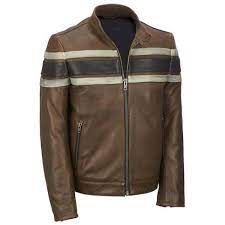 New Men S Brown Stripped Biker Leather Jacket Scooter Motorcycle Fashion Jacket Leather Jacket Leather Jacket Style Brown Leather Jacket Men