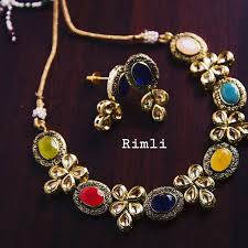 A Traditional Choker Made With Kundan Multi Color Semi Precious Stones Jewellery Necklace Earrings Kundan Jewellery Jewelry Indian Jewelry