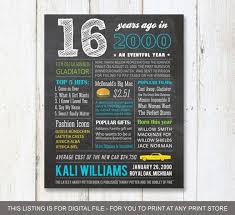 Birthday Gift For Son 16th Birthday Gift For Son 2000 Personalized 16th By Lillylamanch Birthday Gifts For Brother 16th Birthday Gifts Boy 16th Birthday