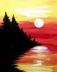 July 2016 Featured Painting Pine Lake At Sunset By Springfield Ma Artist Sh Dipinti Semplici Dipinti Artistici Pittura Su Tela