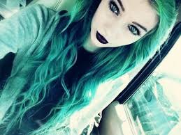 Beautiful Beauty Black Lipstick Cute Emo Rock Girl Girls Green Eyes Green Hair Grunge Pale Light Blue Hair Hair Color Crazy Blue Hair