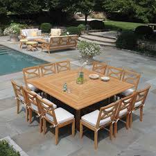 Fiori Large 6 Ft Square Solid Teak Outdoor Dining Table For 10 To 12 Guests In 2020 Rustic Outdoor Furniture Outdoor Furniture Outdoor Bench Seating