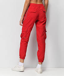 Black And Red Joggers Womens Ninth Hall Talia Red Parachute Pants Zumiez In 2020 Red Pants Red Joggers Parachute Pants