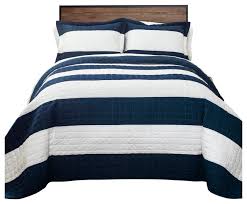 Size:twin/twin xl | color:zuma beach. New Berlin Stripe Quilt Navy White 2pc Set Twin Beach Style Quilts And Quilt Sets By Lush Decor Houzz