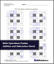 Number Grid Puzzles For Math Operations Puzzles Addition And Subtraction Hard Grid Puzzles Number Grid Math Operations