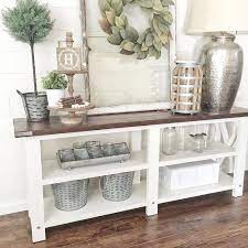 Style Open Shelves For A Fixer Upper Farmhouse Look Console Table Decorating Hall Table Decor Home Decor