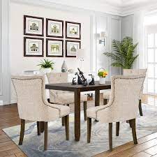 Urhomepro Tufted Upholstered Dining Chairs Set Of 4 Fabric Dining Chairs With Armrest Nailhead Trim Solid Wood Leg Vintage Dining Room Chairs Accent Chair Fo In 2021 Fabric Dining Chairs Dining Chairs