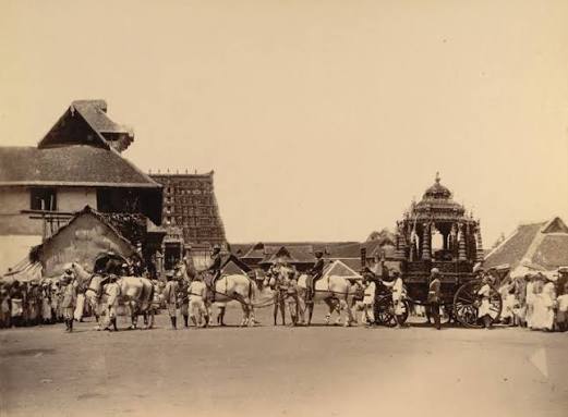 RBSI - Photograph taken about 1900 by the Government photographer, Zacharias D'Cruz of the Travancore Maharaja's State Carriage in Trivandrum. It is one of 76 prints in an album entitled 'Album of