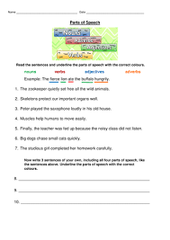 (20)2) identify the noun/verb/adjective in the sentence. Parts Of Speech Worksheet Nouns Verbs Adjectives And Adverbs Teaching Resources