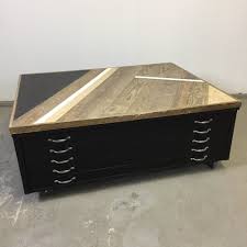 Flat File Vintage X Modern 5 Drawer Custom Coffee Table Vintage Coffee Table Flat Files