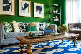 Vibrant Green Living Room With Bright Blue Accents And Funky Patterns Living Room Green Blue Living Room Decor Green Living Room Decor