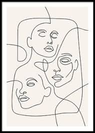 Black And White Pictures Of Women S Faces With Value The Three Faces Line Art Poster Minimalist Art Print Abstract Face Art Abstract Line Art