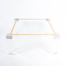 Clear duran storage coffee table. Charles Hollis Jones Style Large Lucite And Brass Coffee Table