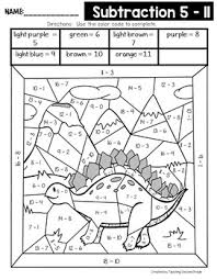 On the first one, there is a stegosaurus, to color this one, kids will need their orange, red, green, yellow, and blue color. Dinosaur Color By Number With Subtraction Facts By Teaching Second Grade