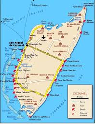 Map Of Cozumel With Beach Clubs Cruise Ports Cozumel Cruise Cozumel Map Cozumel