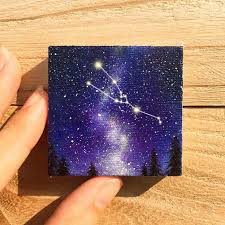 Taurus Zodiac Oil Painting Starry Night Milky Way Original Hand Painted Gift Tiny Horoscope Desk Decor Customized Constellation Birthday Small Canvas Art Mini Canvas Art Small Canvas Paintings