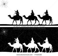 Silhouette Graphic Illustration Depicting The Three Wise Men On Camels Following The Shining Star Of Bethlehem Three Wise Men Nativity Silhouette Illustration