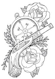 Rose And Clock Tattoo Stencil Tattoo Time waits for nobody pocket watch with roses and scroll design this evenings doodle #pocketwatch #roses #scrolls. rose and clock tattoo stencil tattoo