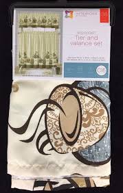 Coffee Themed Curtains 3pc Kitchen Java Mocha Latte Brown Beige Tiers Valance Mocha Latte Coffee Theme Kitchen Valance