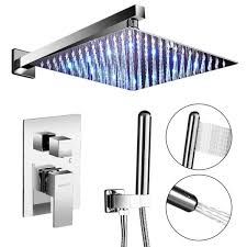 Perfectly suits single shower heads or handsprays. Ello Allo 2 Handle 2 Spray Of Rain Led 10 In Shower Head System Shower Faucet And Handheld Shower Kit In Chrome Valve Included As C L5150 The Home Depot