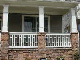 Porch railings can be made of various materials, such as wood, metal, and concrete. Exterior Design Porch Rail Design Ideas Porch Rail Design With Stairs Craftsman Porch Craftsman Front Porches Porch Railing Designs