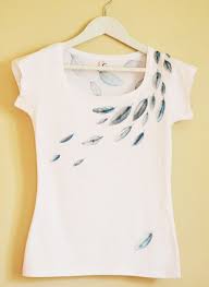 Feathers Hand Painted Women T Shirt Painted Clothes Paint Shirts Upcycle Clothes