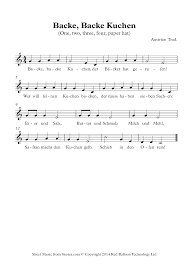 Ich konnte den text nicht. Backe Backe Kuchen One Two Three Four Paper Hat Austrian Trad Sheet Music For Voice 8notes Com