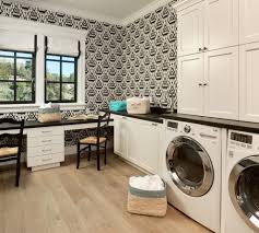 Wallpapered laundry room featuring feather wallpaper from serena and lily in blue. San Francisco Black And White Bathroom Wallpaper Laundry Master Bathroom 990x888 Wallpaper Teahub Io