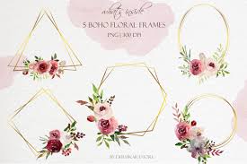 90+ floral patterns, vectors, images, unlimited download vector psd, ai, png, eps format. Watercolor Boho Burgundy Floral Geometric Frames Clipart By Dervik Art Thehungryjpeg Com