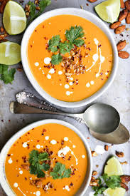 Creamy Thai Carrot Sweet Potato Soup With Roasted Tamari Almonds Floating Kitchen Recipe Sweet Potato Soup Recipes Food
