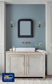 Turn Your Bathroom Into A Soothing Sanctuary With This Grey Blue Shade Denim Drift It Works Perfectl Blue Bathroom Small Bathroom Colors Bathroom Decor Colors