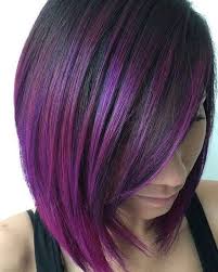 The sleek and shiny red bob haircut reaching slightly above the earlobe with bangs on front has a gorgeous appeal. Picture Of Short Sleek Bob Haircut With Purple And Fuchsia Balayage Is A Trendy Way To Stand Out