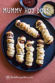Fun Halloween Party Treat Mummy Dogs Recipe Mummy Hot Dogs Is Made With Hot Dogs Or Sausage And Crescent Past Dog Recipes Mummy Hot Dogs Recipe Mummy Hot Dogs