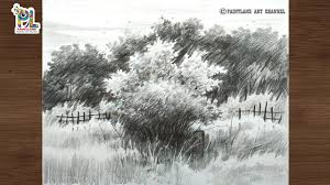 How To Draw And Shading Bushes And Trees With Very Easy Pencil Strokes Art Pencil Art Forest Sketch