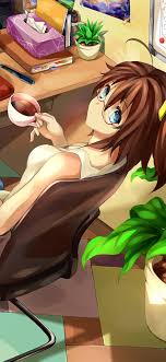 Cool anime mädchen mit braunen haaren. Braunes Haar Anime Madchen Verwenden Computer Kaffee 1125x2436 Iphone 11 Pro Xs X Hintergrundbilder Hd Bild