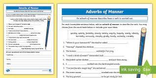 Examples of adverbs of manner. Adverb Of Manner Worksheet Exercises With Answers