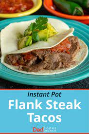 In the instant pot (don't turn it on yet!), add steak strips, melted butter, diced tomatoes with green chiles, lime juice, taco seasoning, garlic powder, onion powder, black pepper, salt. Instant Pot Flank Steak Tacos Dadcooksdinner