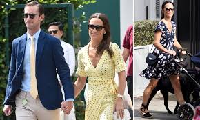 Following the exciting reports that pippa middleton gave birth﻿ to a baby boy, kate's sister has been seen out and about with a pram for the first time. Pippa Middleton Sports A Sunshine Yellow Frock At Wimbledon With Her Husband James Daily Mail Online
