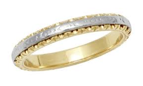 1940 S Two Tone Engraved Art Deco Filigree Vintage Wedding Ring In 14k Yellow And White Gold Antique Wedding Rings Wedding Rings Vintage 14k White Gold Engagement Rings