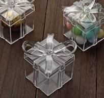 12 Pack 3" Square Clear Bow Top Plastic Party Favor Boxes, Transparent Candy Container Gift Boxes