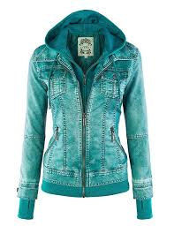 Robot Check Womens Hooded Faux Leather Jacket Jackets For Women Clothes