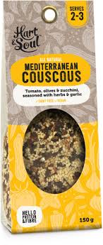 Couscous is a north african dish of small (about 3 millimetres (0.12 in) in diameter) steamed balls of crushed durum wheat semolina that is traditionally served with a stew spooned on top. Hart Soul Mediterranean Couscous 150g