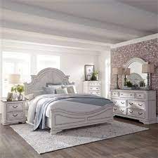 Magnolia Manor Panel Bed 6 Piece Bedroom Set In Antique White Finish By Liberty Furniture 244 Br Qpbs White Panel Bedroom Set Liberty Furniture White Panel Bedroom