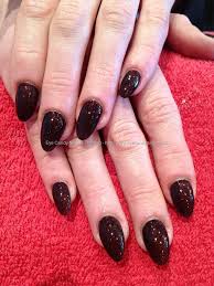 Black Acrylic Nails With Red Glitter Black Polish With Red Glitter On Almond Acrylic Overlays Almond Acrylic Nails Pink Acrylic Nails Nails