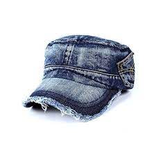 Vintage Washed Denim Cotton Peaked Baseball Cap Distressed Cadet Army Cap Denim Fit Denim Baseball Cap Hats For Men Denim Cap