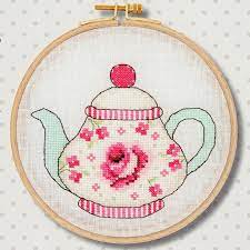 Flowers in a teapot (counted cross stitch kit) product no: Rose Teapot Cross Stitch Kit The Homemakery