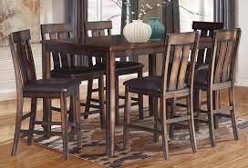This set includes a table and six side chairs. Great Bridge 7 Pc Burnished Walnut Wood Pub Set By Vilo Home Counter Height Dining Sets Counter Height Dining Table Brown Dining Chairs